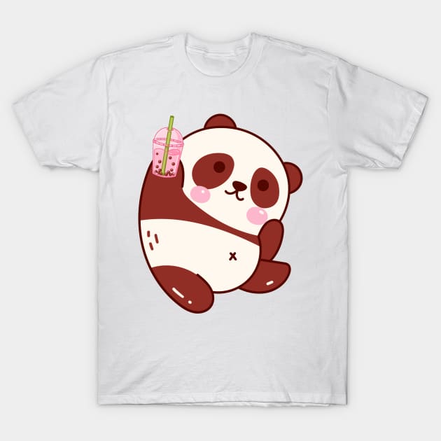 Panda Bear Drinking Bubble Tea T-Shirt by groovyfolk